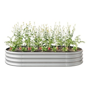 Lirago Oval Galvanized Metal Raised Garden Bed-Large Outdoor Planter Box for Vegetables and Flowers Silver 70.86"Lx35.43"Wx11.42"H - 1 of 4