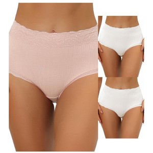 Allegra K Women's High Waist Tummy Control Comfortable Lace Trim Ribbed Briefs Multicolored - 1 of 4