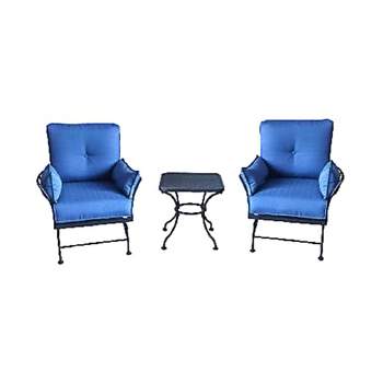 Four Seasons Courtyard Uptown 3 Piece Chat Set with 250 Pound Capacity 2 Steel Spring Rocker Chairs & 1 Side Table with Extra Side Armrest Cushions