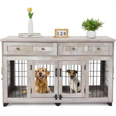 Dog Crate Furniture with Drawers,58in Wooden Dog Kennel Tv Stand,Furniture Style Dog Crate End Table with Storage