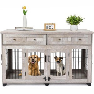 Dog Crate Furniture with Drawers,58in Wooden Dog Kennel Tv Stand,Furniture Style Dog Crate End Table with Storage - 1 of 4