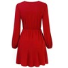 Women's Wrap V Neck Swing Long Sleeve Mini Dress Elastic Waist Fit Flare Dress - 4 of 4