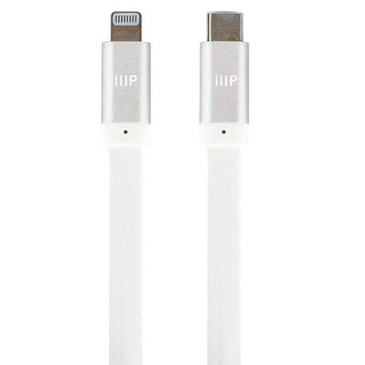 Monoprice Apple MFi Certified Flat Lightning to USB Type-C and Sync Cable - 6 Feet - White | Compatible with iPod, iPhone, iPad w/ Lightning Connector