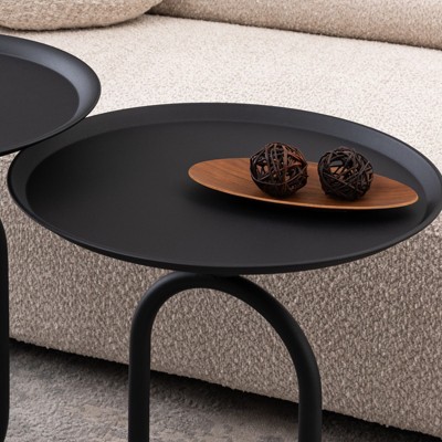 Damerin 21.3 Inch Lantern-Shaped Metal Round Coffee End Table-Black
