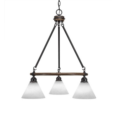 Toltec Lighting Blacksmith 3 - Light Chandelier in  Painted Wood/Dark Granite with 7" White Muslin Shade