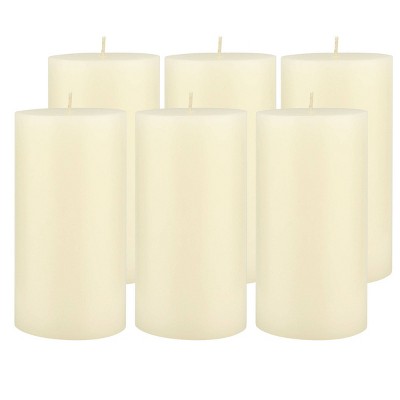 3"x6" 6pk Unscented Flat top Smooth Pillar Candles Ivory - Stonebriar Collection