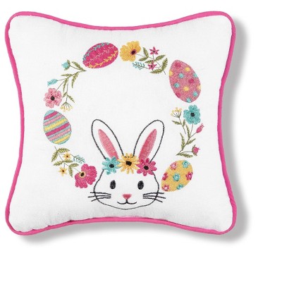 C&F Home 10" x 10" Easter Bunny Eggs Wreath Themed Embroidered Accent Throw Pillow