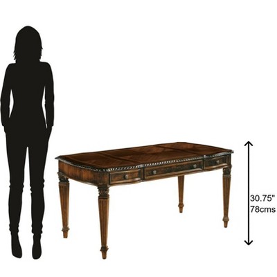 Traditional Old World Walnut Executive Desk with Keyboard Tray and Drawers