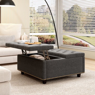 Hrinhom 32.3"W Large square storage stool with two storage doors