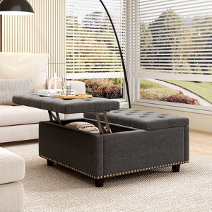 Hrinhom 32.3"W Large square storage stool with two storage doors - 1 of 4