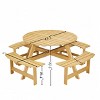 Racxily Outdoor 6 Person Picnic Table, 6 person Round Picnic Table with 3 Built-in Benches - 4 of 4