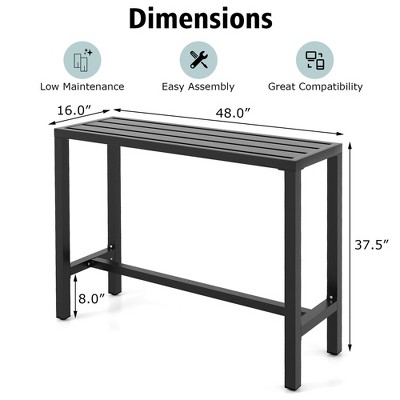 48" Black Metal Outdoor Bar Table with Footrest