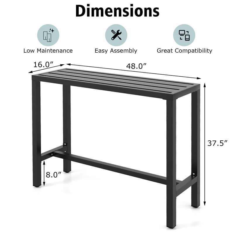 Costway Outdoor Metal Bar Table Patio Rectangular Counter Height Dining Table Black, 3 of 11