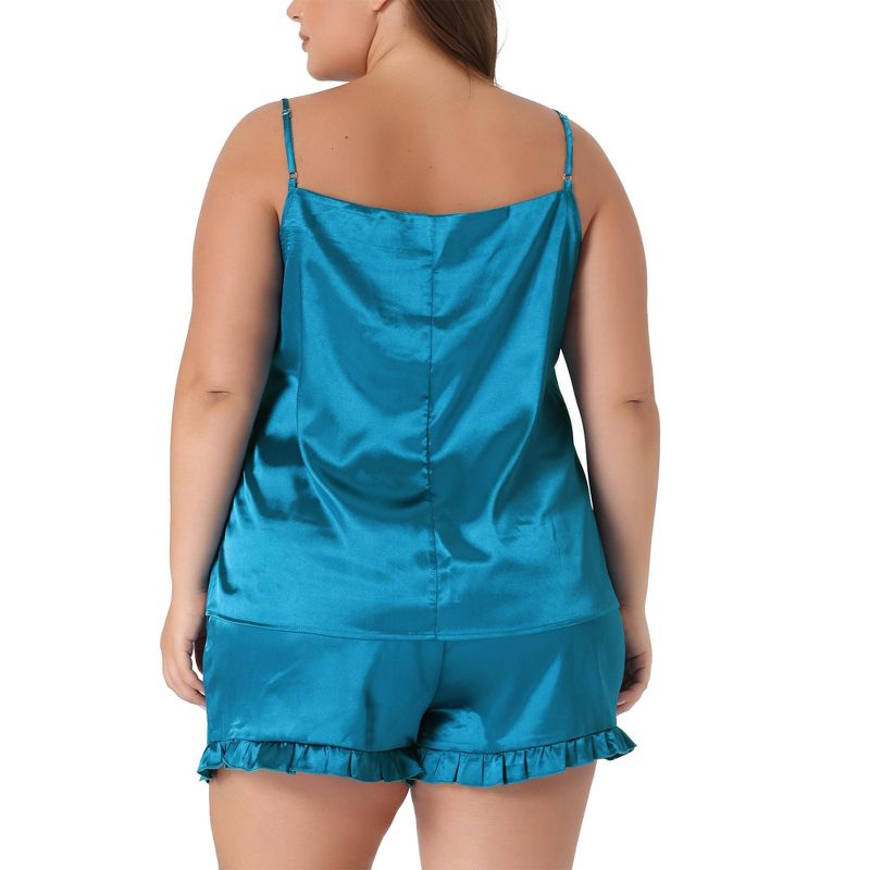 Agnes Orinda Women's Plus Size Sleep Short Satin Lace Trim Camisole Pajamas Sets, 4 of 5