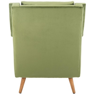 Olive Velvet and Natural Wood Mid-Century Arm Chair