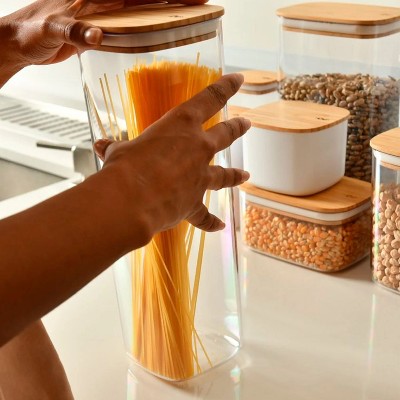 OU Airtight Food Storage Container 8.4cup, Clear Plastic Food Storage Container with Leak Proof Bamboo Lid, Stackable Kitchen Pantry Organizer — фото 2