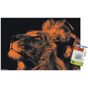 Trends International Lion With Headphones Unframed Wall Poster Prints - 1 of 4
