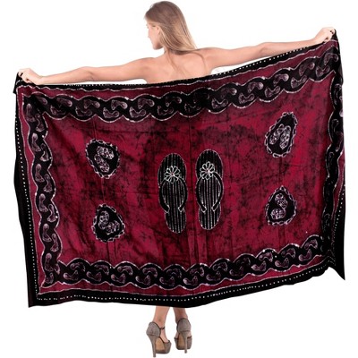 LA LEELA Women's Cover up Sarong Wrap Swimwear Wraps Long Swimsuit Beachwear Wraps Vacation Wear Bathing Suit Skirts One Size Red, Abstract