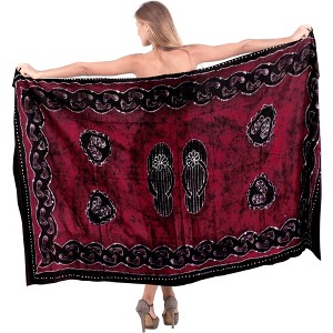 LA LEELA Women's Cover up Sarong Wrap Swimwear Wraps Long Swimsuit Beachwear Wraps Vacation Wear Bathing Suit Skirts One Size Red, Abstract - 1 of 4