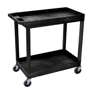 Offex 32" x 18" Mobile Utility Tub Cart with 2 Shelves & Push Handle - Black - 1 of 4