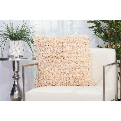 Beige 20" Square Paper Loop Shag Throw Pillow