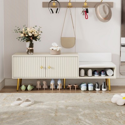 CAVINAS Storage Bench Shoe Rack Hidden Storage and Upholstered Cushions for Entryway Bedroom