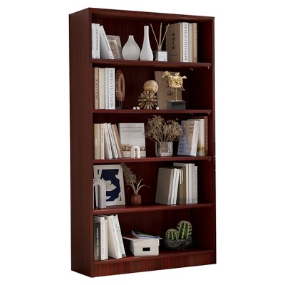 Lirago Adjustable 5-Shelf Wooden Bookcase-Freestanding Home Office & Living Room Storage Red 11.6"W * 33"L * 60"H