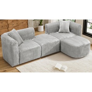 Luxury Modern Curved 4-Seater Modular Corduroy Sectional Sofa, Minimalist Cloud Couch with Movable Ottoman for Living Room Apartment - 1 of 4