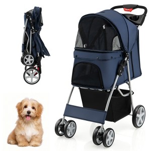 Costway Folding Pet Stroller 4-Wheel Pet Travel Carrier w/Storage Basket - 1 of 4