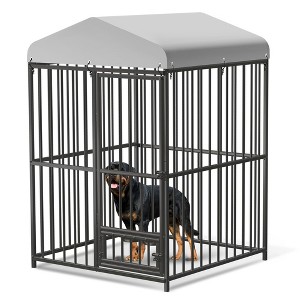 Outdoor Dog Kennel, Heavy Duty Dog Cage with Roof, Dog Kennel Galvanized Iron Dog House with Safety Locks UV & Water Resistant Proof Cover - 1 of 4