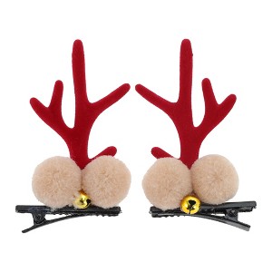 Unique Bargains Christmas Hair Clips Antlers Bell for Christmas 2.76"x1.77" Red 1 Pair - 1 of 4