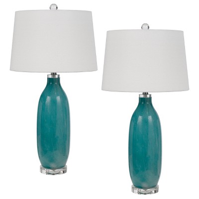 Cal Lighting BO-3085TB-2 150W 3 Way Cullman Glass Table Lamp with Crystal Base and Hardback Taper Drum Fabric Shade (Sold As Pairs)