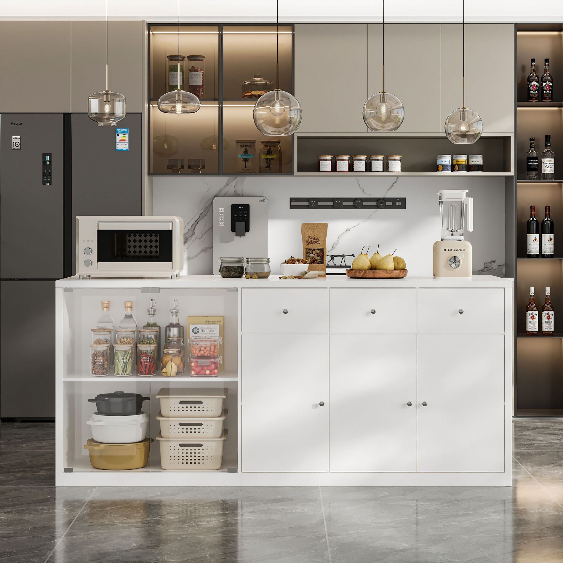 Famapy Large Kitchen Island with Storage Kitchen Cabinet: Sturdy Countertop, Ample Organizers – Modern Multifunctional Kitchen Counter
