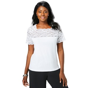 Jessica London Women's Plus Size Stretch Lace Neckline Top - 1 of 4