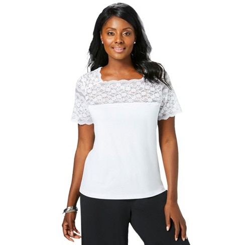 Plus size white sales lace top