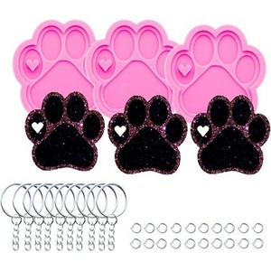 JDICTION 3PC Shiny Paw Heart Silicone Mold - Dog Paw Print Keychain & Epoxy Resin Crafts with 10PCS Key Rings - 1 of 4