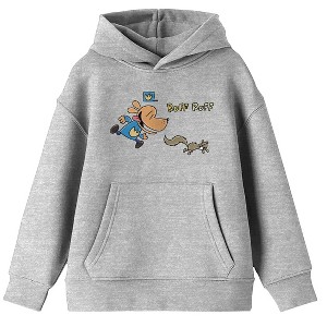 Dog Man Dog Jumping on Squirrel Adult Heather Gray Long Sleeve Hoodie - 1 of 3