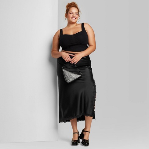 Women's Satin Lace Trim Midi Skirt - Wild Fable™ Black Xxl : Target