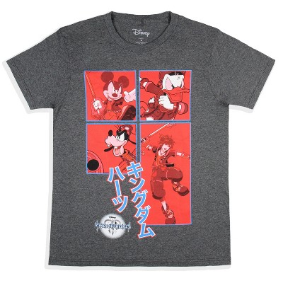 Disney Mens' Kingdom Hearts Characters In Action Grid Kanji T-Shirt