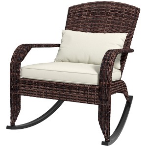 Aghana Digitals 3-in-1 Outdoor PE Rattan Adirondack Rocking Chair with High Back, Cushioned Seat & - 1 of 4