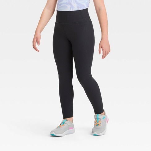 Girls' Ribbed Leggings - All In Motion™ Black M