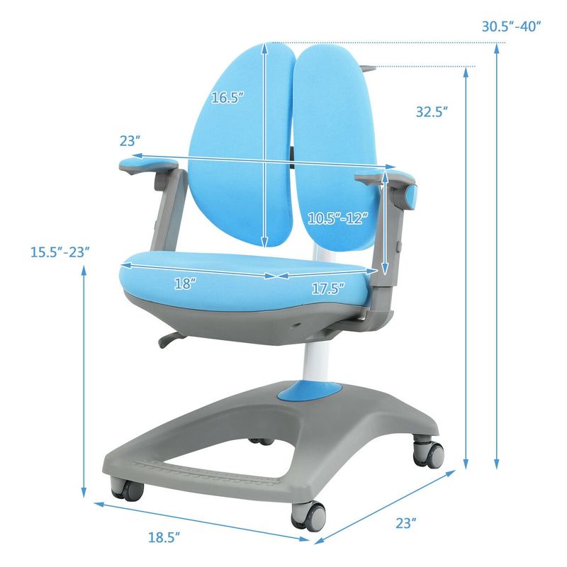 Costway Kids Desk Study Chair Adjustable Height Depth w/ Sit-Brake Casters, 3 of 11