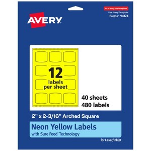 Avery Neon Yellow Paper Labels, 2" x 2-3/16" Arched Square - 1 of 4