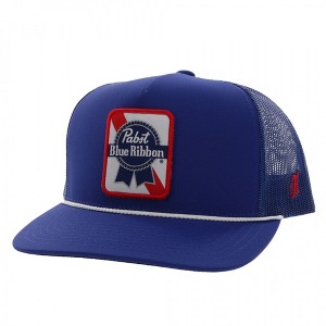 Adult Pabst Blue Ribbon Embroidered Logo Snapback Hybrid Bill Trucker Hat - 1 of 4