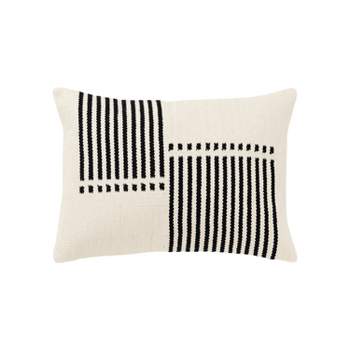 14"x20" Oversize Striped Poly Filled Lumbar Throw Pillow Black - Rizzy Home