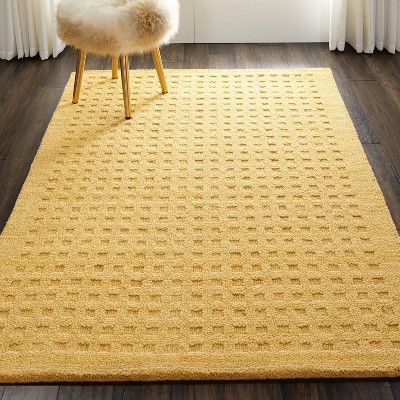 Handmade Gold Rectangular Wool Area Rug 45" x 7"