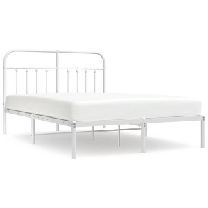 vidaXL White Queen Metal Bed Frame with Headboard & Slats, No Mattress, Easy Assembly - 1 of 4