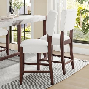 Set of 4 Bar Stools Upholstered Counter Stools Dining Chairs Pub Stool with Solid Wood Legs, Beige/Gray-Modernluxe - 1 of 4