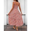 Womens Summer Floral Dresses Sleeveless Smocked Maxi Dress Spaghetti Strap A Line Ruffle Flowy Beach Long Dress - 3 of 4