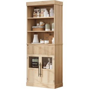 Kitchen Pantry Cabinet, 70" Tall Storage Cabinets with Drawer & 2 Glass Doors and 3 Shelves, Floor Cabinet for Kitchen, Office, Living Room, Bathroom - 1 of 4